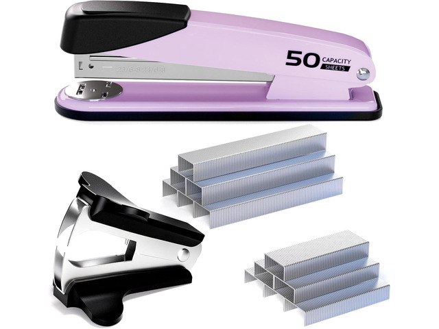 Metal Stapler Heavy Duty for Desk - 50 Sheet Capacity with 2000 Pieces 1/4', 5/16' Staples and Staple Remover, No Jam, Non-Slip, Stapler Heavy Duty...