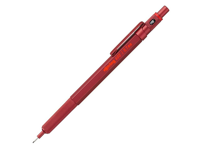 600 Mechanical Pencil HB 0.7 mm Red All-Metal Body Hexagonal Barrel