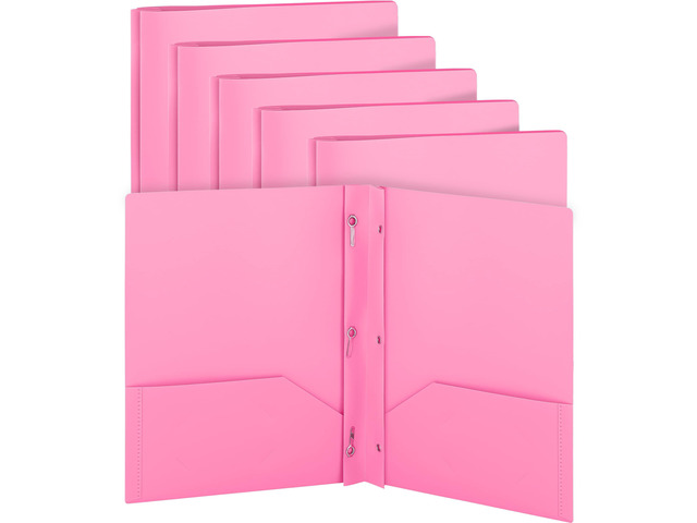 Plastic Folders with Pockets and Prongs Pink - Two Pocket Folder with Brads - 3 Prong Folders with Pockets for Letter Size Sheets, Also Available...