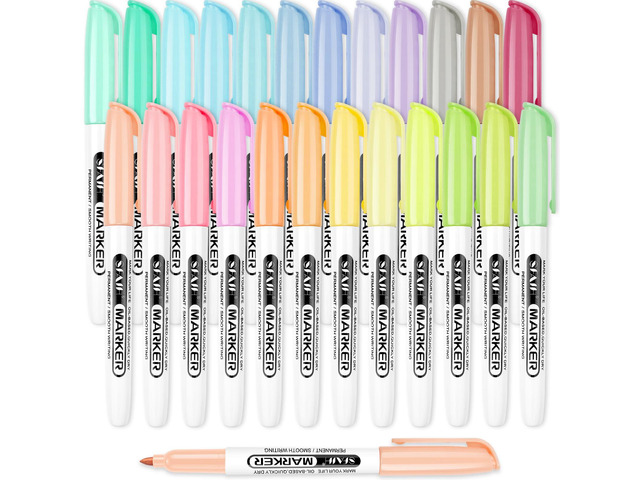 24 Pastel Permanent Markers Fine Point, Art Drawing Coloring Mark Assorted Dreamy Colors, Quick Drying Fade Resistant, Work on Paper, Scrapbook...