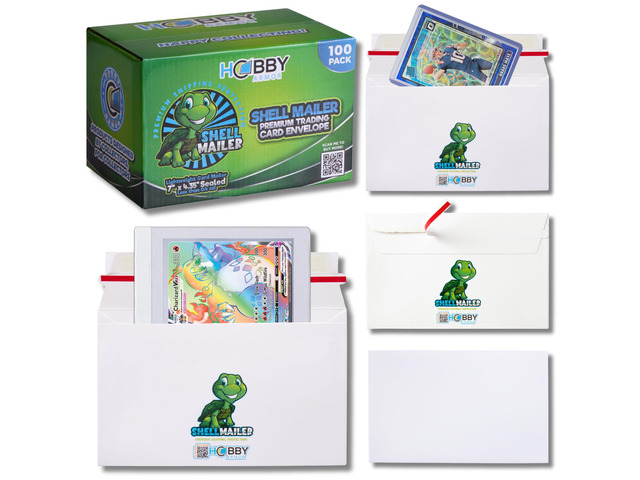 Shell Mailer Trading Card Envelopes for Shipping, Card Mailers - 100 Pack Perfect Fit for Semi-Rigids & Toploaders, Sides Glued Flat for Sorting...