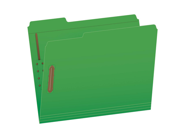 Fastener Folders, 2 Fasteners, Letter Size, Green, 1/3 Cut Tabs in Left, Right, Center Positions, 50 per Box (22140GW)