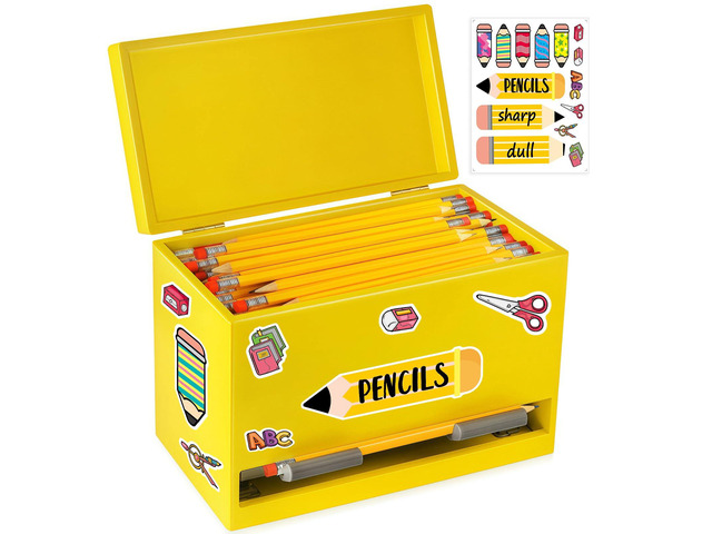 Pencil Dispenser for Classroom, Wooden Desk Pencil Holder, Yellow Teacher Must Haves, Classroom Organization, Wooden Dispenser for Pencils or...