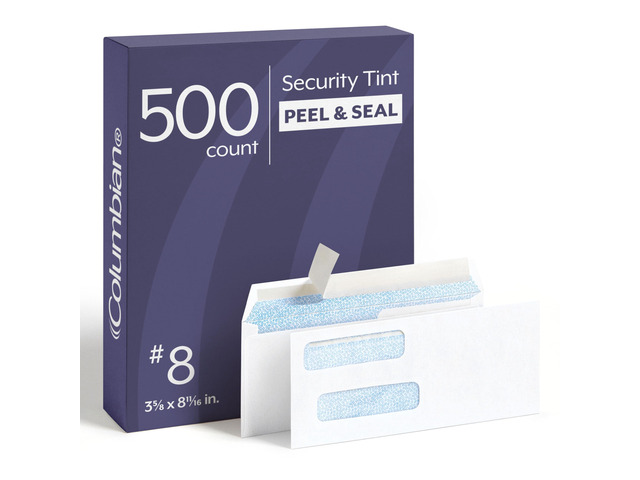 #8 Double-Window Self Seal Security Tint Envelopes, 500/Box, 24lb White Wove, 3-5/8 x 8-11/16 Inches (1016910)