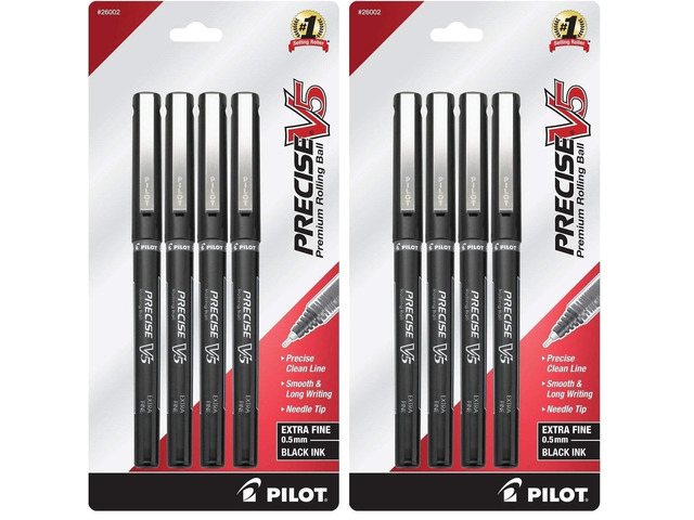 Precise V5,Capped Liquid Ink Rolling Ball Pens,Extra Fine Point 0.5 mm,Black,4 Count (Pack of 2)