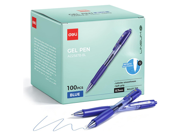 Pens Bulk, 100 Pcs Pens Blue Ink, Medium Point 0.7mm Gel Pens Retractable, Smooth Writing with Fast Dry, No Bleed, Comfort Grip & Pocket Clip for...