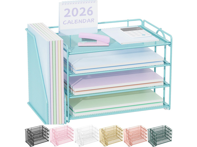 4-Tier Paper Organizer for Desk with File Organizer Desk Organizers and Accessories Desk Accessories & Workspace Organizers for Office Supplies (Blue)