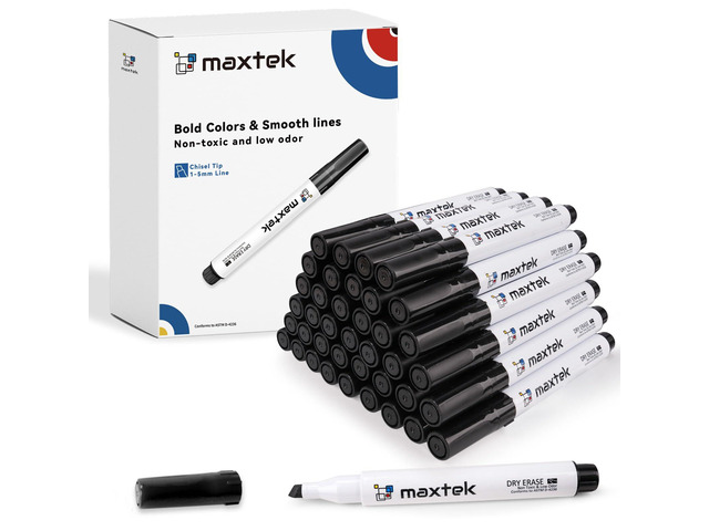 Low Odor Dry Erase Markers Chisel Tip, Black, 40 Bulk Whiteboard Markers, For Classroom, Teachers, Office, School Supplies