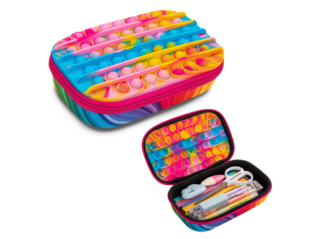 POP Pencil Case for Girls, Silicone Sensory Pencil Box, Rainbow Playful box for kids with tactile top, sturdy crack-proof shell, secure zipper,...