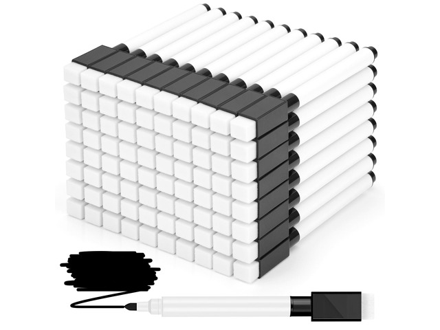 300 Pcs Magnetic Dry Erase Markers, Black Fine Point with Eraser Cap Mini White Board Markers Bulk, for Teachers, Office Supplies, School, Classroom