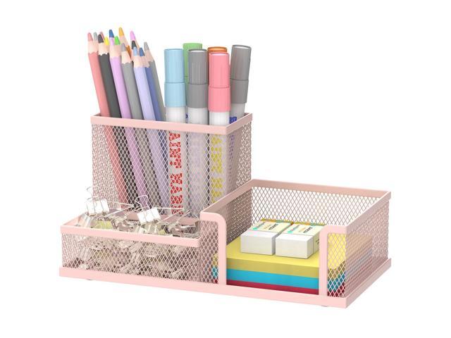Mesh Pen Holder Desk Organizer, Office Supplies Pencil Storage with 3 Compartments, Office Desk Accessories and Workspace Organizers for Home...