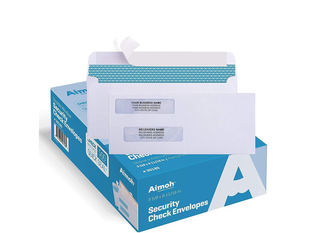 #8 Check Envelopes, Double Window Self-Seal Security Envelopes, 500ct Double Window, Security Tint, Self-Seal Closure, 3-5/8 x 8-11/16 in, Business...