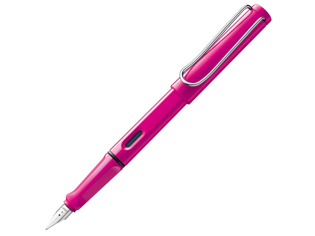 safari pink - Fountain Pen with ergonomic grip & polished steel nib in size B - ideal for any Writing & Calligraphy - including T 10 blue cartridge...
