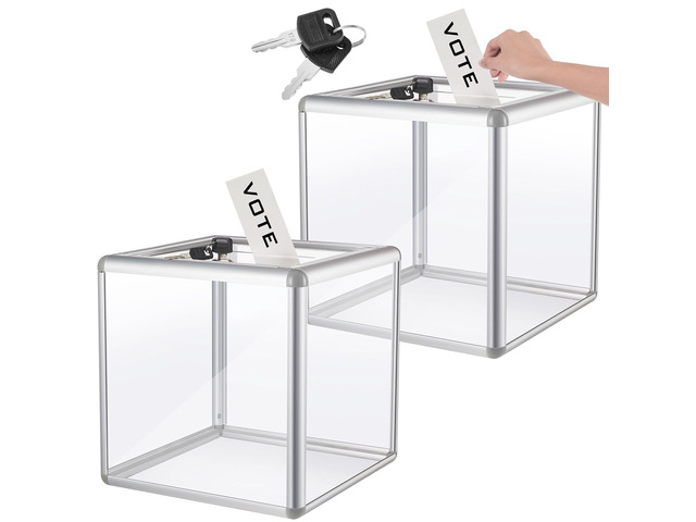 2 Pcs Acrylic Ballot Donation Box with Lock, 12x12x12 in Clear Raffle Container in Fundraising Events, Secure Slot with Key Lock, Suggestion Tip...
