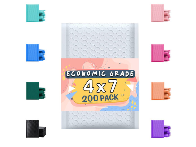 White Poly Bubble Mailers 4x8 200 Pack Usable 4x7 Waterproof Self Seal Adhesive Shipping Bags, Cushioning Padded Envelopes for Shipping, Mailing,...