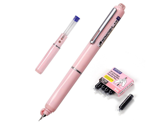 Retractable Fountain Pen Set: Black Ink Fine Nib, 5 Refillable Ink Cartridges Included, No Leaking Smooth Writing for Calligraphy Journaling Gift...