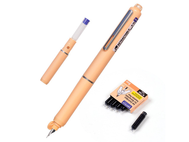 Clictek Retractable Fountain Pen: Fine Black Ink with 5 Cartridges F Nib Refillable Design No leaking Smooth Writing for Calligraphy Sketching...
