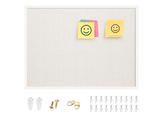 Linen Cork Bulletin Board, 20'x 30' White Framed Corkboard, Vision Board, Ideal for School, Home and Office