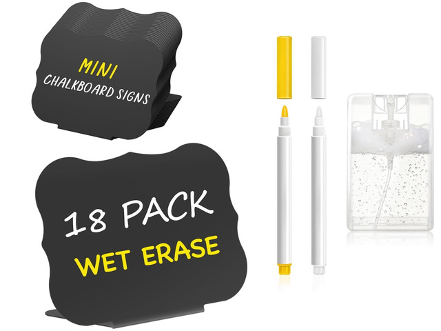 18 Pcs Food Labels for Party Buffet 4'x3' Mini Chalkboard Signs w/Cleaning Spray Include 2 Liquid Chalk Markers for Food Display - Food Tags- Table...