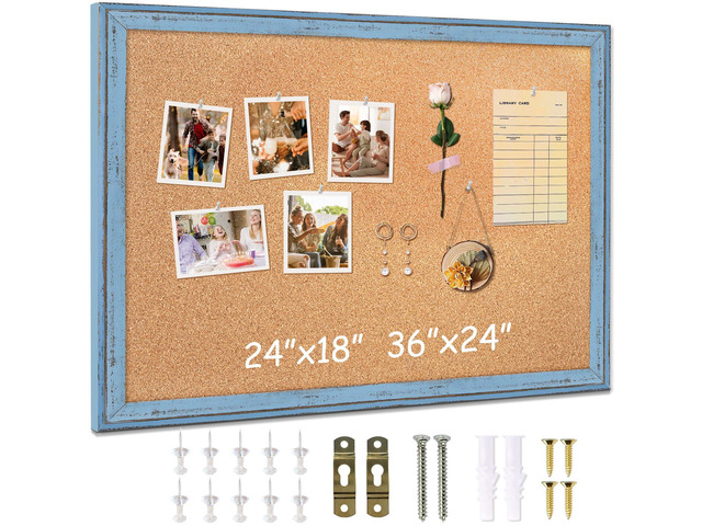 Cork Boards for Walls, 36 X 24 Inches Bulletin Board Decorative Hanging Pin Board Rustic Wooden Frame Vision Board Notice Board for Office Home...