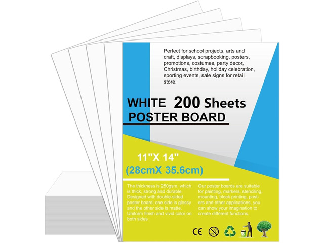 200 Pcs Poster Board White Poster Paper Bulk 11x14, 250Gsm Thickness Vision Boards Smart Posterboard for School Arts Craft Projects Presentations...
