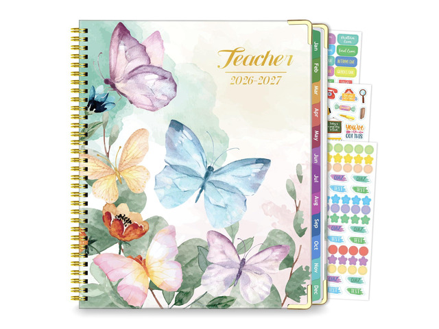2026-2027 Teacher Planner Academic Year, 14 Checklists 8.5'x11' Lesson Book Jul 2026-Jun 2027, Gold Corners, Thick No-Bleed Paper, Spiral...