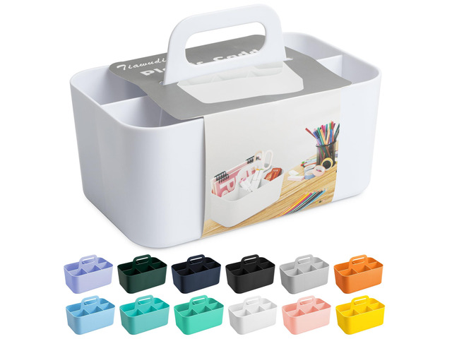 Multipurpose Caddy Organizer, Plastic Caddy with Handle, Stackable Desk Organizer for Stationery, Marker and Pencil, Office Supplies Organizer,...