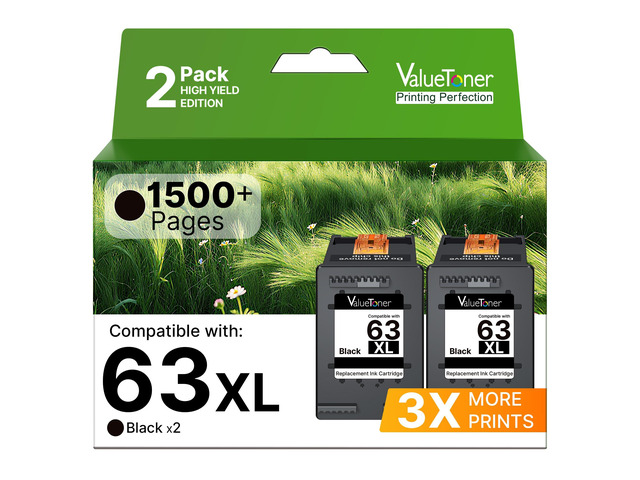 63XL Black Ink Cartridge Compatible for HP 63 Black Ink Cartridge 2-Black 63 XL for HP Envy 4520 4512 Officejet 3830 4650 4655 4652 5258 5255 5252...