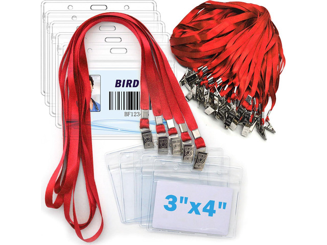 4x3 Name Tags Badge Holder with Lanyard 50 Pack Waterproof Horizontal ID Badge Holder and 50 Pcs Lanyards Nametag for Conferences, Events, and...