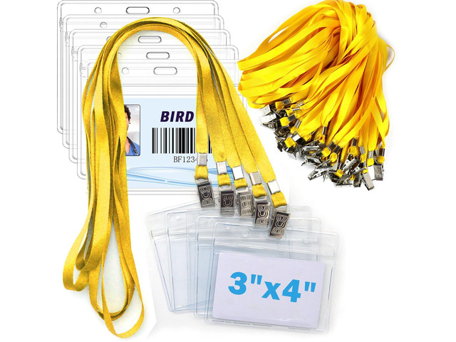 4x3 Name Tags Badge Holder with Lanyard 50 Pack Waterproof Horizontal ID Badge Holder and 50 Pcs Lanyards Nametag for Conferences, Events, and...