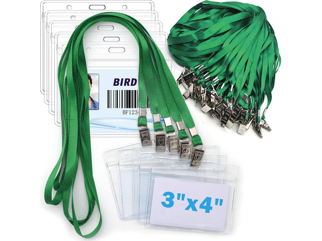 4x3 Name Tags Badge Holder with Lanyard 50 Pack Waterproof Horizontal ID Badge Holder and 50 Pcs Lanyards Nametag for Conferences, Events, and...