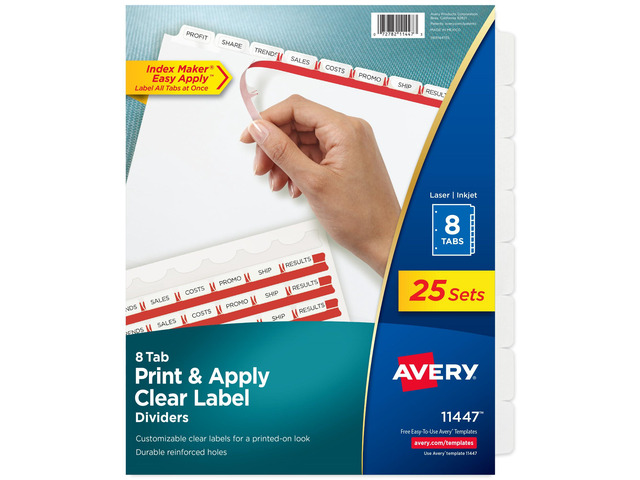 Index Maker Clear Label Dividers, 8-Tab, White, 25 Sets For Organizing Reports and Presentations, Laser and Inkjet Printable, Reinforced...
