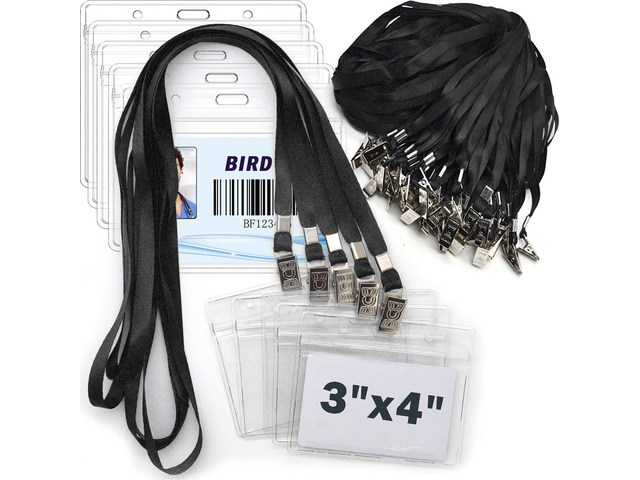 4x3 Name Tags Badge Holder with Lanyard 50 Pack Waterproof Horizontal ID Badge Holder and 50 Pcs Lanyards Nametag for Conferences, Events, and...