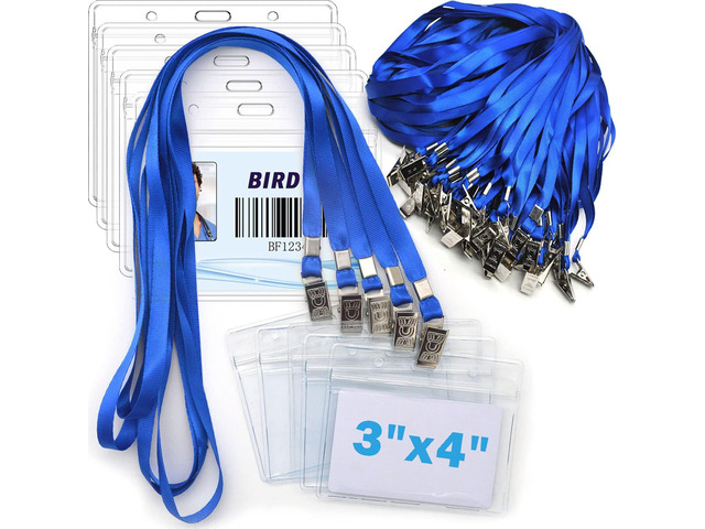4x3 Name Tags Badge Holder with Lanyard 50 Pack Waterproof Horizontal ID Badge Holder and 50 Pcs Lanyards Nametag for Conferences, Events, and...