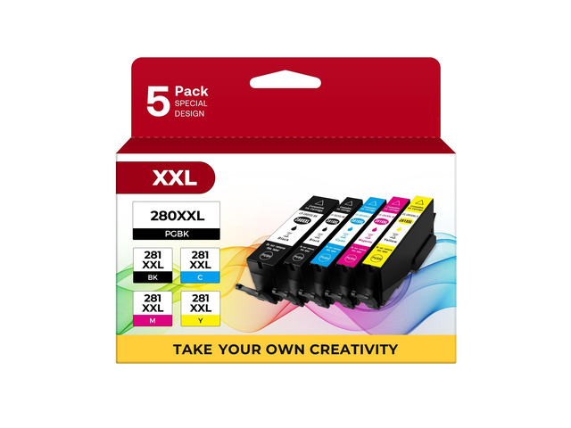 PGI-280 XXL/CLI-281 XXL Ink Cartridge 5 Color Value Pack Replacement for Canon 280 281 Ink Cartridges Compatible with Printer TR8520 TR8620 TR7520...