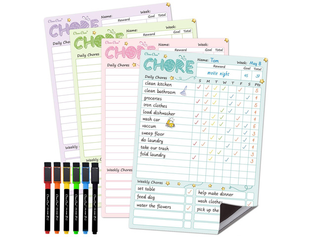 Magnetic Dry Erase Chore Chart - 8.5'x12' Behavior Responsibility Chore Board for Kids, Teenagers - 6 Extra Fine Point Markers Included - Shipped...
