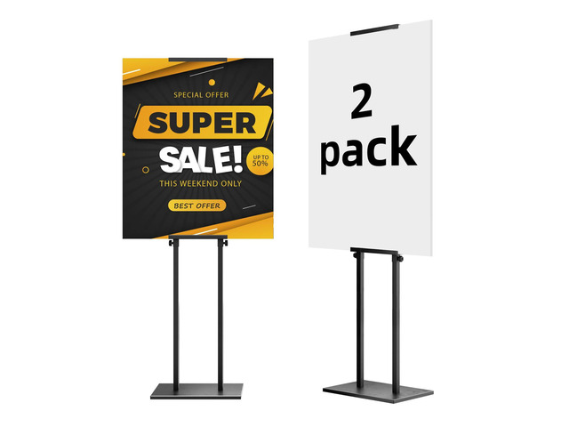 2Pack Display Stand Sign Holder, Heavy Duty Adjustable Poster Stand Pedestal Sign Stand with Non-Slip Base, Up to 75inch, Double-Sided for Board &...