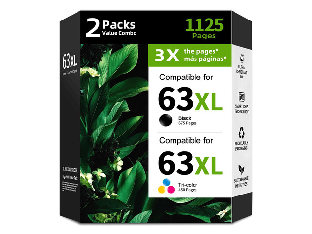 63XL Ink Cartridge Replacement for HP 63 XL HP63 Black/Color Combo 2 Pack for Envy 4520 4512 4510 Officejet 4650 5258 5200 3830 5255 4655 4652 5252...