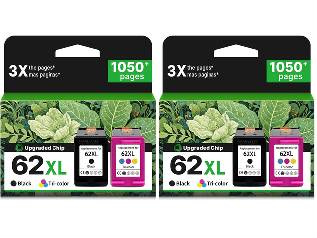 62XL Ink Cartridges Black Color Replacement for HP 62 XL to 7640 5540 7645 (Pack of 2)