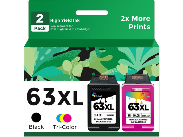 63XL Ink Cartridge Combo Pack Replacement for HP 63 HP63 HP63XL Black Color XL 2-Pack to Envy 4520 4512 4510 Officejet 4650 5258 5200 3830 5255...