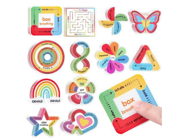 36 Pcs Sensory Stickers with Different Textures for Calming Anxiety Colorful Box Breathing, Mindfulness, Texture Mental Health Fidget Strips,...