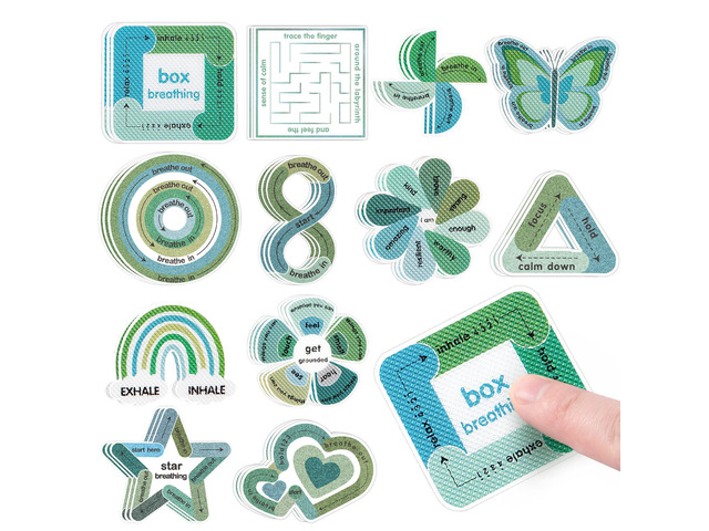 36 Pcs Sensory Stickers with Different Textures for Calming Anxiety Green Box Breathing, Mindfulness, Texture Mental Health Fidget Strips, Anxiety...