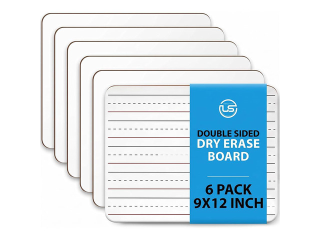 Small White Board 9X12 Dry Erase Mini Lapboard 6 PK Double Sided for Kids Includes 6 Whiteboards with Blank and Lined Sides, Safe Rounded Edges...