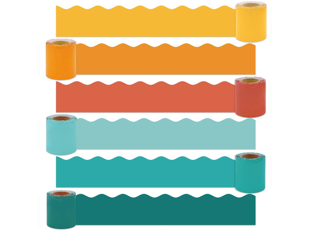 216ft Groovy Retro Classroom Decorations, Retro Bulletin Board Borders Set, Colorful Wavy Scalloped Rolled Border Trims for Teacher Back to School...