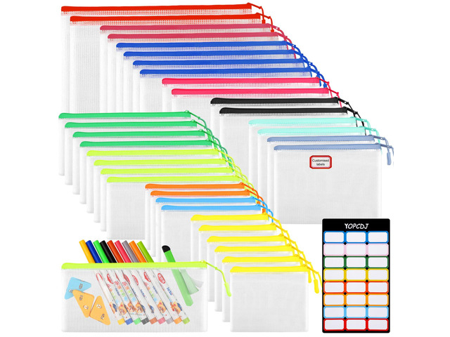 36pcs Mesh Zipper Pouch Bags,12 Colors for Storage Bags with Zipper, 8 Sizes for Reusable Plastic Zip Organizer for Travel Cosmetics
