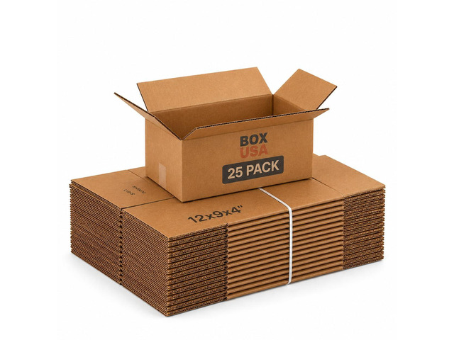 Shipping Boxes Medium 12'L x 9'W x 4'H 25-Pack - Corrugated Cardboard for Moving, Mailing, Packing, Packaging and Storage