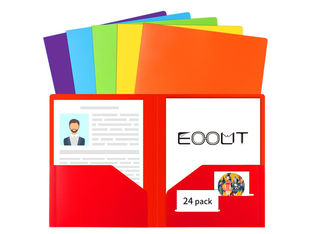 24pcs Folders with Pockets, Plastic Pocket Folders, 2 Pocket Folders with 2 Business Card Holder, 6 Colors, Letter Size, A4 Size, for Office,...