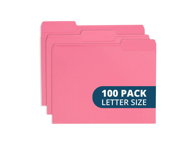 100 Pink File Folders, Letter Size, 1/3 Cut Tab, 11pt Durable 11pt Pink Paper, 1/3 Cut Tabs, Holds Letter Size Documents, Home and Office Color...