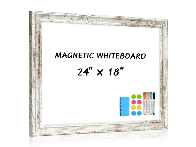 White Board for Wall, 24'' x 18'' Magnetic Dry Erase Board, Rustic Wooden Frame, Decorative Whiteboard, Wall Mounted, for Home, Office, Kitchen,...