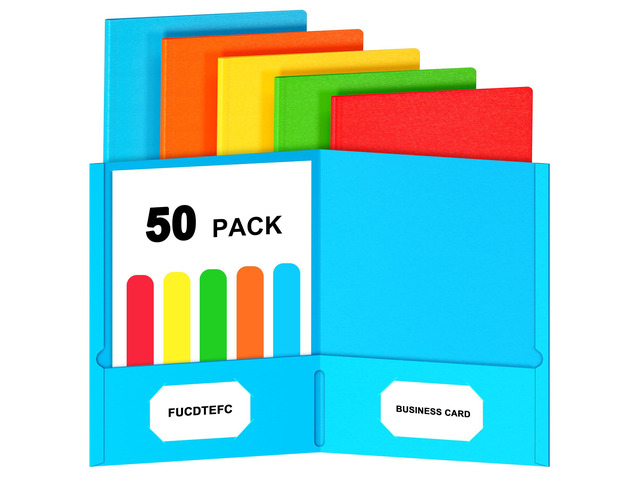 50 Pack Pocket Folders, Folder with Pockets, 5 Assorted Colors Letter Size Heavy Duty, 2 Pocket Folders, Paper, File Folder, for School Office,...